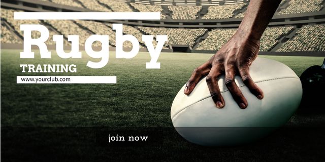 Rugby Training Ad with Hand Gripping Ball on Field - Download Free Stock Templates Pikwizard.com