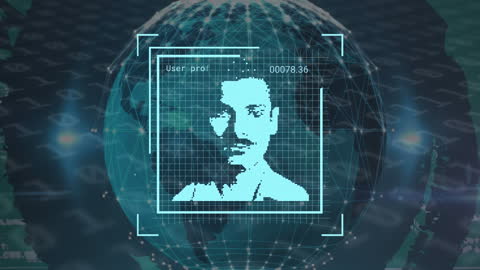 Futuristic Facial Recognition Technology Amid Digital Data Analysis