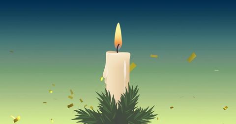 Christmas Candle and Falling Gold Confetti on Blue Gradient Background - Download Free Stock Images Pikwizard.com