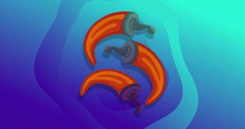 Floating Chili Peppers on Vibrant Abstract Backdrop