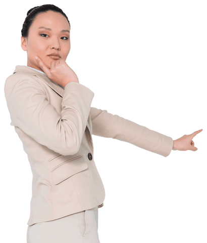Confident Asian Businesswoman Gesturing on Transparent Background