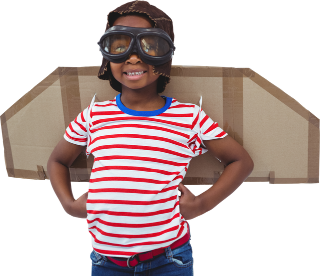 Smiling Boy Pretending to Be Pilot with Cardboard Wings on Transparent Background - Download Free Stock Videos Pikwizard.com