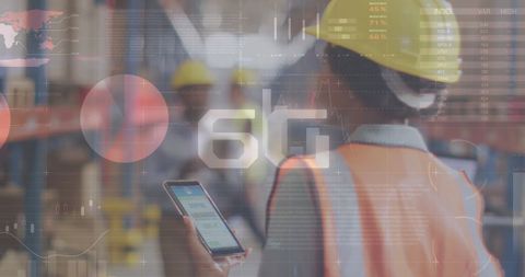 Warehouse Technology Integration with Statistical Data Overlay - Download Free Stock Images Pikwizard.com