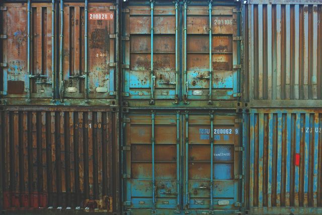 Weathered, rustic shipping containers stacked together - Download Free Stock Photos Pikwizard.com