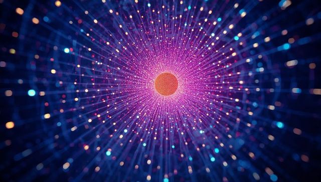 Futuristic Sphere with Radiating Light Beams in Digital Space