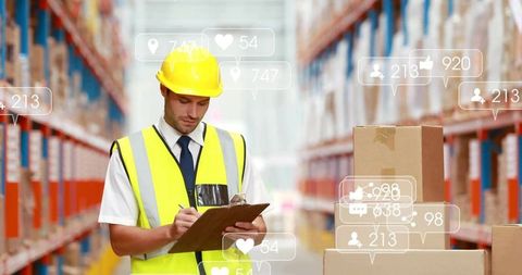 Warehouse Supervisor Managing Inventory with Digital Analytics