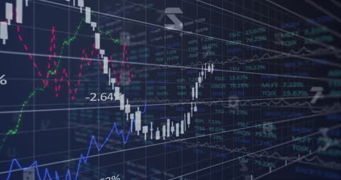Digital Interface Animated with Global Financial Data and Connections