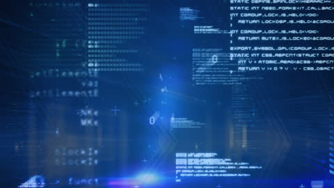 Digital Data Projection with Binary Code on Blue Background