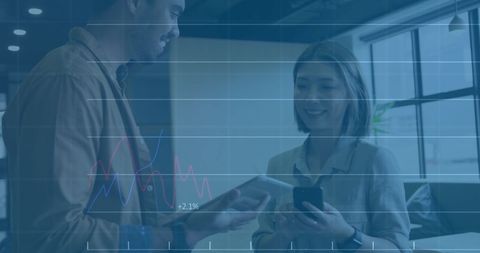 Colleagues Discussing Digital Data with Overlayed Metrics - Download Free Stock Images Pikwizard.com