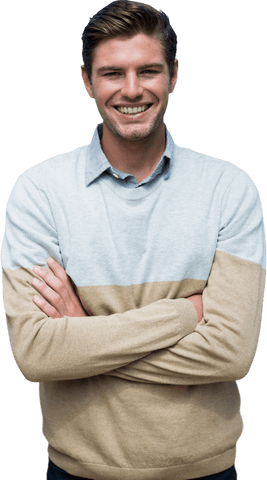 Smiling Man in Stylish Outfit with Crossed Arms Isolated