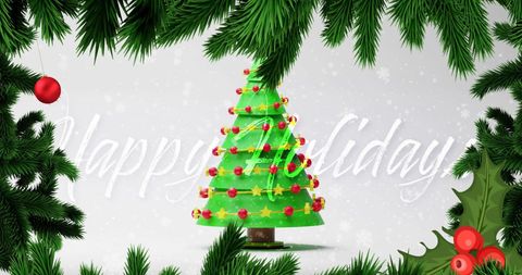 Festive christmas tree with holiday decorations