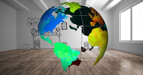 Virtual Globe with Educational Icon Background in Empty Room - Download Free Stock Images Pikwizard.com