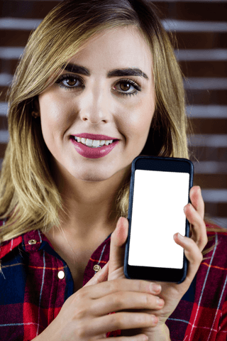 Transparent smartphone showcase portrait of young woman smiling