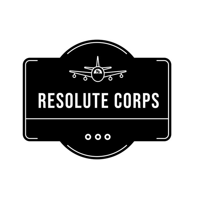 Resolute corps text in white with jet plane on black sign, with white background - Download Free Stock Videos Pikwizard.com
