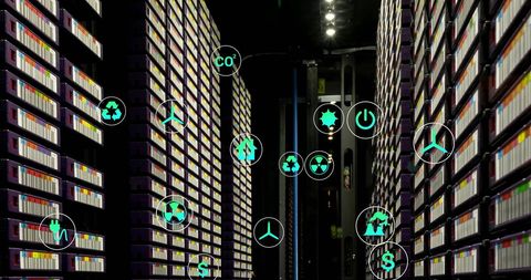 Data Center with Eco-Friendly Icons and Digital Technology - Download Free Stock Images Pikwizard.com