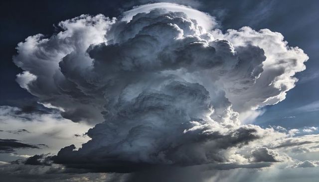 Towering Cumulonimbus Soaring Over Ocean with Sunlit Rims, Rain Shaft and Anvil