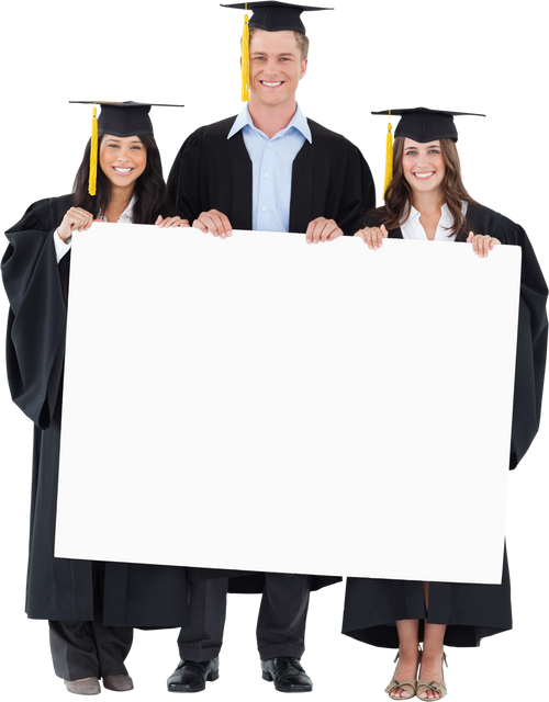 Graduates Holding Blank Transparent Poster Smiling Pose - Download Free Stock Videos Pikwizard.com