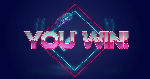 Retro Futuristic 'You Win!' Graphic with Neon Elements