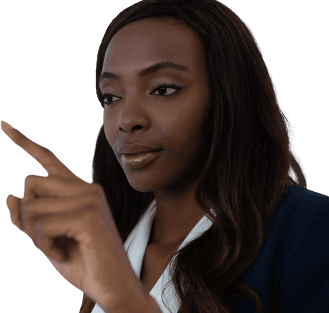 Confident african businesswoman interacting with transparent virtual interface