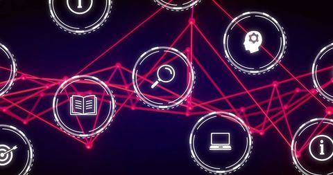 Futuristic business icons on digital network background