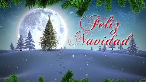 Festive Feliz Navidad Winter Wonderland with Tree and Snowfall