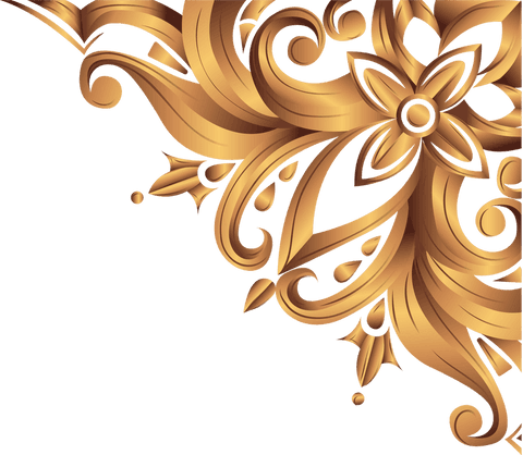 Golden Baroque Floral Ornament on Transparent Background