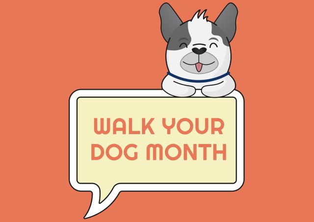 Digital composite image of walk your dog month text in speech bubble against pink background. animal and awareness with copy space.