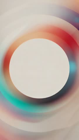 Vertical abstract rings rotating around white disk, colorful motion loop for backgrounds and intros