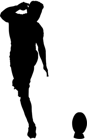 Transparent silhouette of male rugby player kicking ball