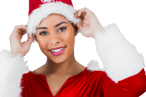 Smiling Woman in Santa Claus Costume on Transparent Background