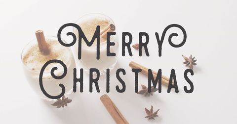 Merry Christmas Text with Spiced Milk and Festive Decorations - Download Free Stock Images Pikwizard.com