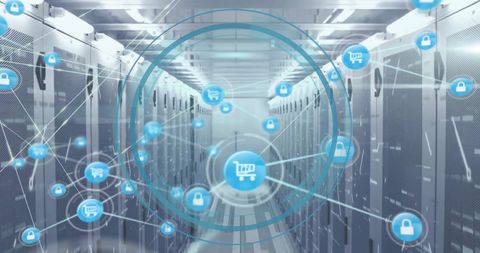Digital Network Security Icons Over Computer Servers in Data Center - Download Free Stock Images Pikwizard.com