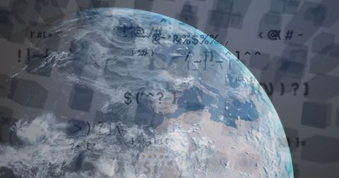 Earth Overlaid with Data Symbols Representing Global Technology