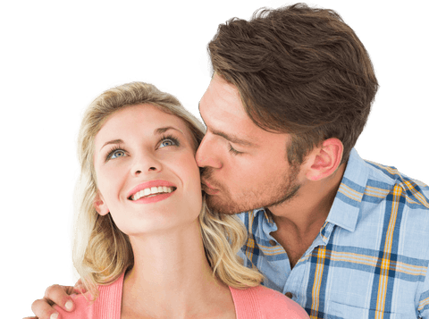 Man Kissing Girlfriend with Loving Expression Modern Feel