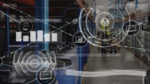 Digital Interface on Caucasian Worker in Modern Warehouse