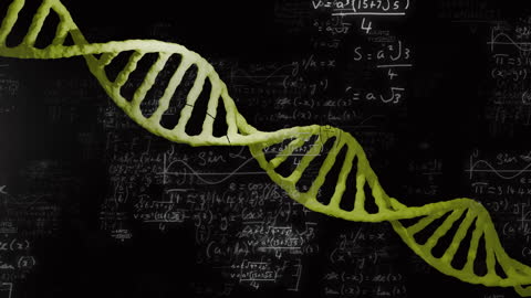Abstract DNA Strand with Mathematical Formulas Background
