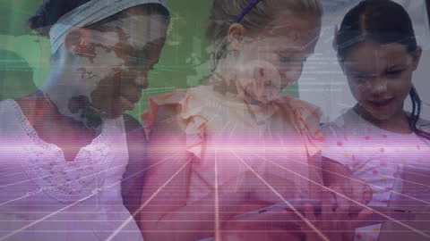 Diverse Schoolgirls Using Tablet Overlaying Digital Data