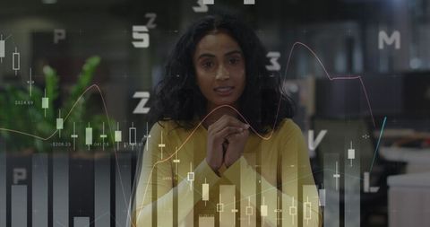 Investor Analyzing Stock Market Data on Screen in Modern Office