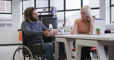Inclusive Workplace Collaboration with Disabled Professional and Colleague - Download Free Stock Images Pikwizard.com
