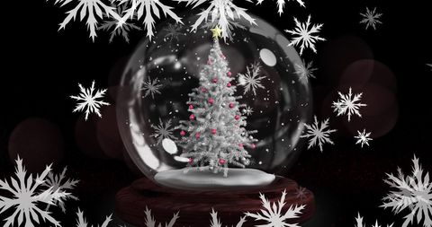 Snowflakes Falling Over Christmas Tree in Snow Globe - Download Free Stock Images Pikwizard.com