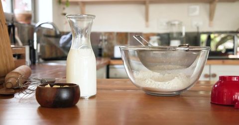 Rustic Baking Essentials in Serene Kitchen Setting