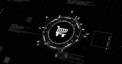 Futuristic Digital Shopping Concept with Global Currencies