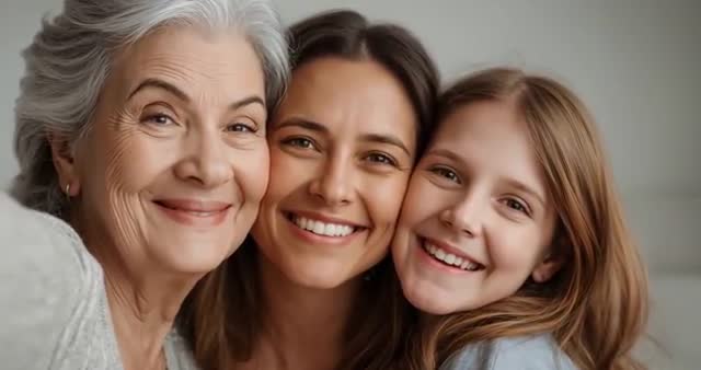 Three Generations Smiling Together in Close Bonding