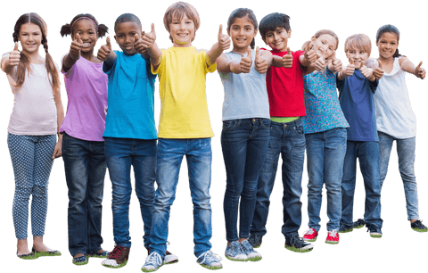 Diverse Group of Kids Giving Thumbs Up Transparent Background