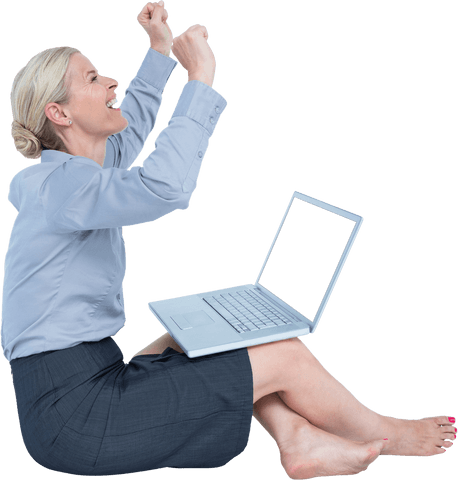 Excited Businesswoman Celebrating with Laptop - Transparent - Download Free Stock Videos Pikwizard.com