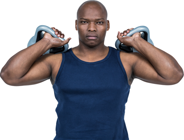 Muscular Man in Dark Tank Top Exercising with Kettlebell Transparent Background - Download Free Stock Videos Pikwizard.com