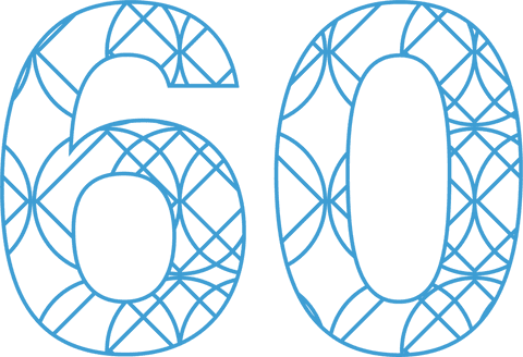 Patterned blue 60 number on transparent background for celebrations