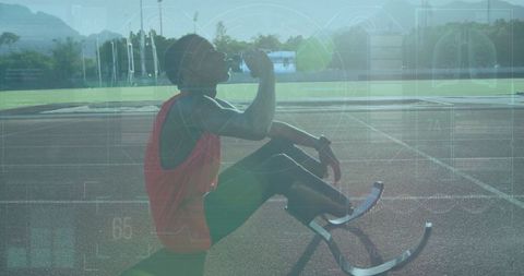 Young paralympic runner energizing during training session