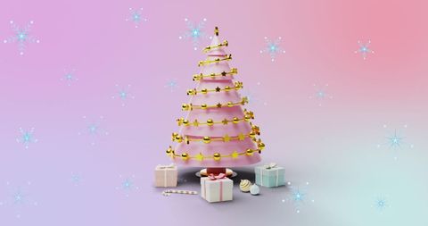 Colorful Stylized Christmas Tree with Snowflakes on Pastel Background - Download Free Stock Images Pikwizard.com
