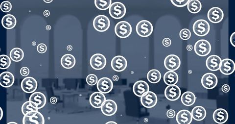 Floating Dollar Icons in Modern Office Environment - Download Free Stock Images Pikwizard.com